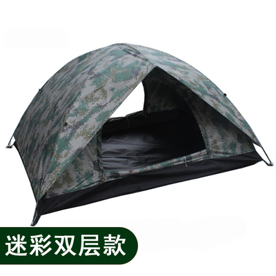 户外露营单兵训练07迷彩帐篷野营玻璃钢单人双人34人防水军迷包邮